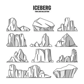 Various floating icebergs. Drifting arctic glacier, block of frozen ocean water Stock Illustration