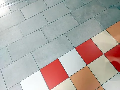 Various Floor Tiles Showcase Creative Patterns in a Modern Indoor Space Stock Photos