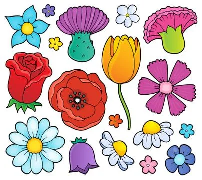 Various flower heads theme set Stock Illustration
