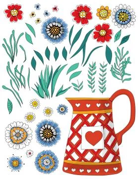 Various flowers and pot Stock Illustration
