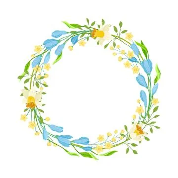 Various Flowers Twisted in Circle Flame Vector Illustration Stock Illustration