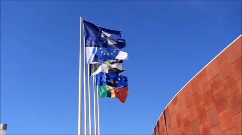 Various Flying Flags in Lisbon Stock Footage 57467363