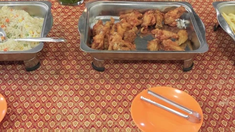 Various food on the buffet table Stock Footage 301421151