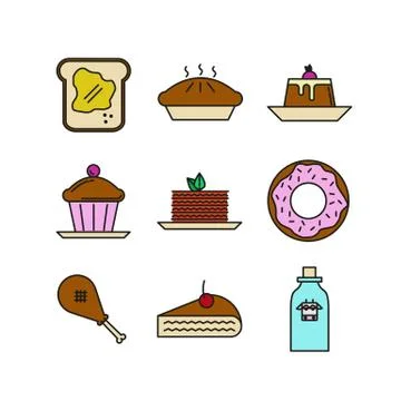 Various Food Menu Thin Line Icon Illustration Set Stock Illustration