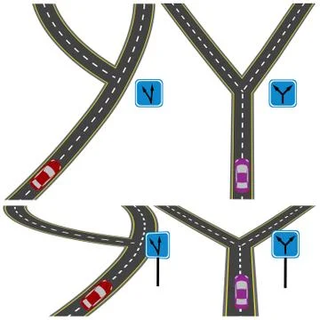 Various fork in the road. Top view and in perspective. illustration Stock Illustration