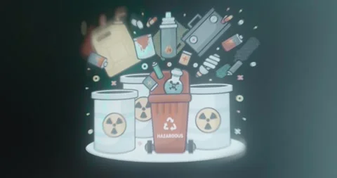 Various forms of hazardous waste disposed of in specialized containers Stock Footage 314505101
