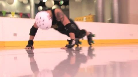 Various frames of rollergirls doing pushups TXRG Stock Footage 235416659