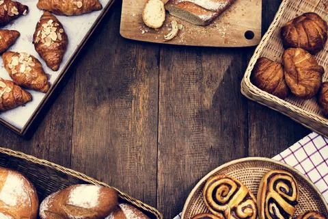 Various Fresh Baked Bakery Bread Products Stock Photos