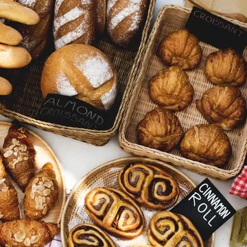 Various Fresh Baked Bakery Bread Products Stock Photos