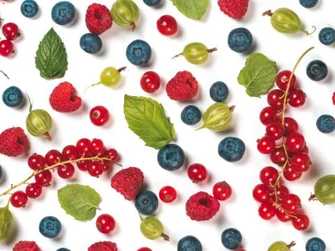 Various fresh summer berries pattern Foto stock