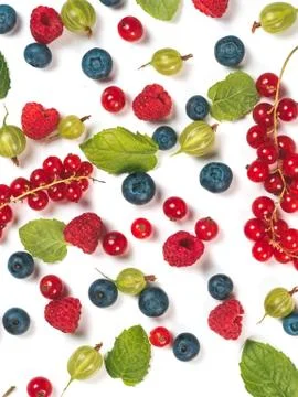 Various fresh summer berries pattern 스톡 사진