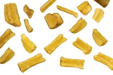 Various fried maniocs on a white background for easy selection Stock Photos