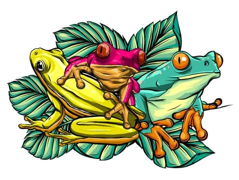Various Frogs Cartoon Vector Illustration design art Stock Illustration