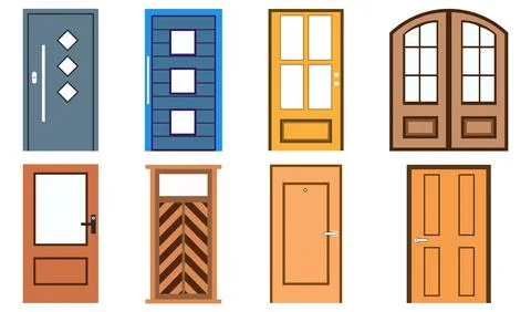 Various front door in modern and retro style Stock Illustration