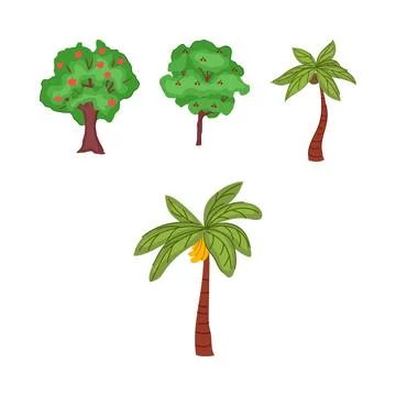 Various fruit trees drawing a set of illustrations Stock Illustration