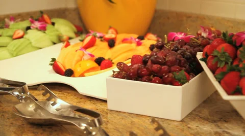 Various fruits on breakfast buffet Stock Footage 33045637
