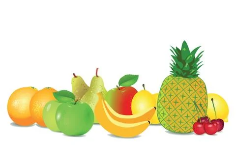Various fruits in a row Stock Illustration