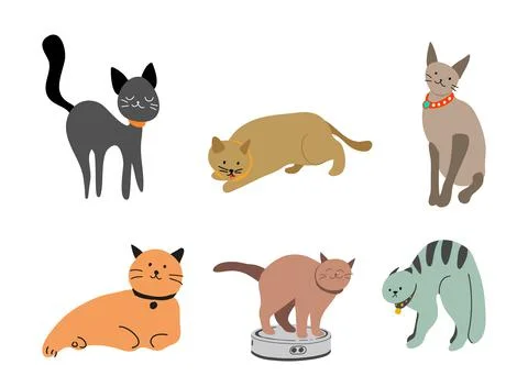 Various funny cute cats set. Vector. Stock Illustration