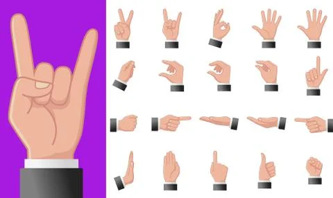 Various gestures of human hands isolated on a white background. Vector flat Stock Illustration