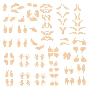 Various gestures of human hands isolated on a white background. flat illustra Stock Illustration
