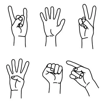 Various gestures of human hands set icons in line style isolated on a white Stock Illustration