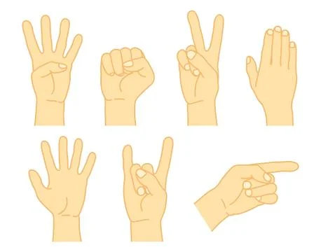Various gestures of human hands set isolated on a white background. Vector Stock Illustration
