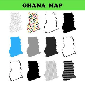 Various Ghana map designs including colorful dots patterns outline filled r.. Stock Illustration