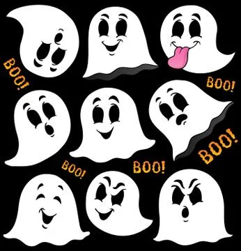 Various ghosts on black background - eps10 vector illustration. Stock Illustration