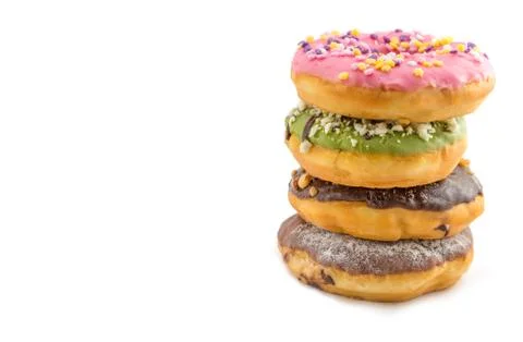 Various glazed donuts isolate on white background Stock Photos