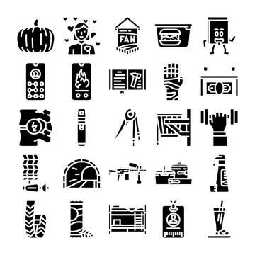Various glyphs collection featuring different daily objects and concepts Stock Illustration