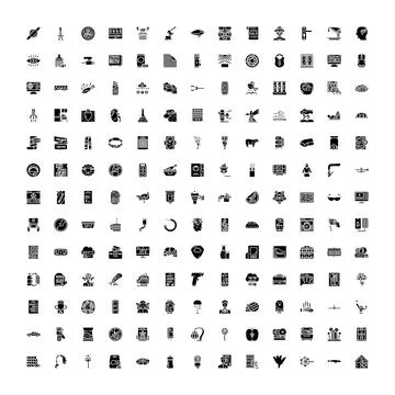 Various glyphs representing diverse interface and digital symbols Stock Illustration