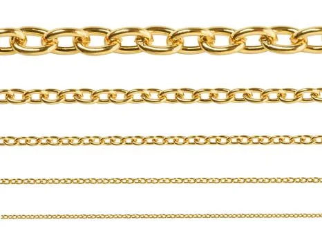 Various gold chains on a transparent background for design elements Stock Photos