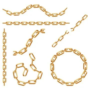 Various gold chains of various shapes. Vector illustration Stock Illustration