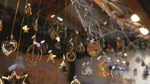 Various Gold Christmas decorations Video stock 99311320