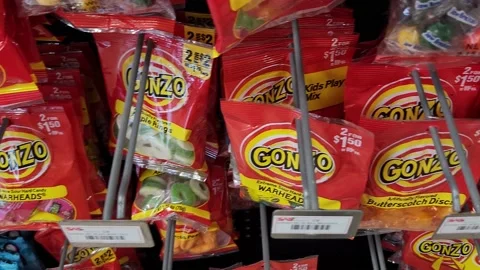 Various Gonzo Candy Available for Purchase Gas Station Vídeos de archivo 211385187