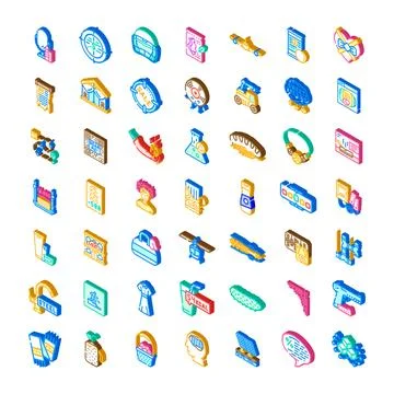 Various goods and objects collection isometric icon set Stock Illustration