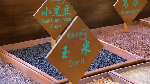 Various grains with name tag arranged in display Stock Footage 88333922