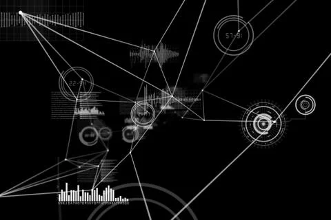 Various graphs and connectivity points on black background Stock Illustration