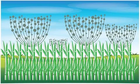Various green stem in horizontal straight line decorate with grey dotted se.. Stock Illustration