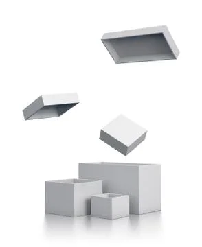 Various group of white boxes. Illustrazione stock