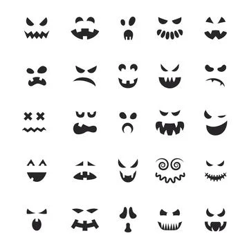 Various Halloween pumpkin faces, with different expressions and eye shapes Stock Illustration