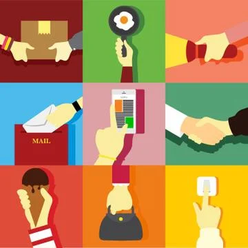 Various Hand Activity Gesture Vector Illustration Graphic Illustrazione stock