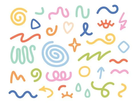 Various hand drawn abstract shapes, strokes and doodles. Colorful abstract Stock Illustration