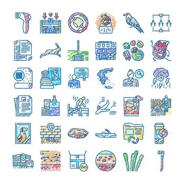 Various hand drawn colorful doodle sketch icons set Ilustración de archivo