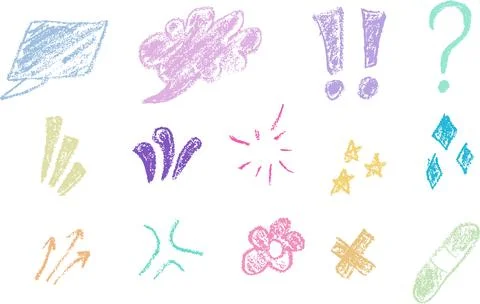 Various hand drawn crayon shape elements Stock Illustration