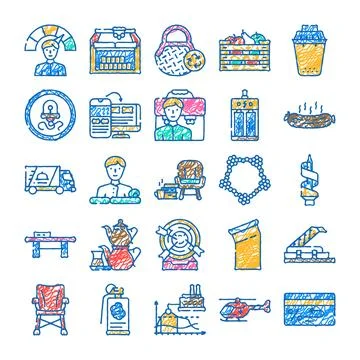 Various hand drawn doodle icons business set Stock Illustration