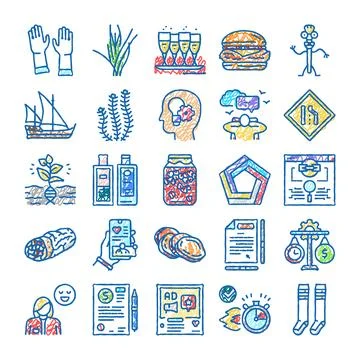 Various hand drawn doodle icons representing common concepts Stock Illustration