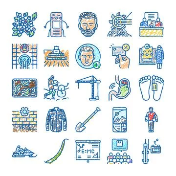 Various hand drawn doodle icons collection developing concepts Illustrazione stock