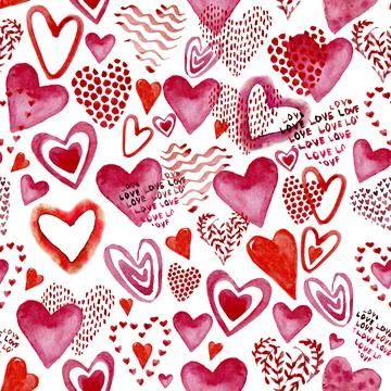 Various hand drawn hearts pattern Stock Illustration