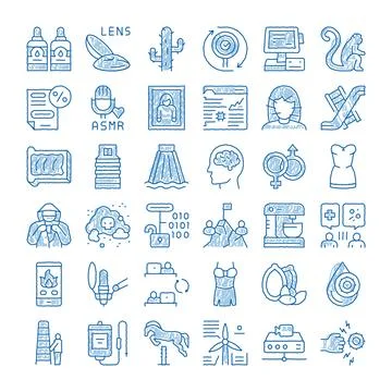 Various hand drawn line art icons collection Stockillustratie